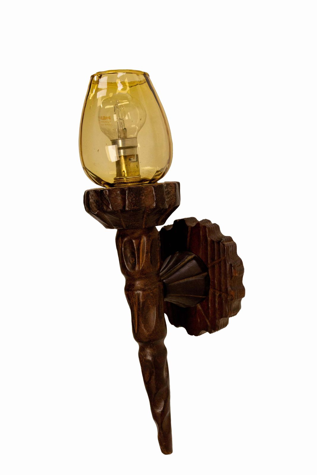 Paar pijnhouten wandlampen met gekleurd glas, ca. 1940, Frankrijk photo Verlichting