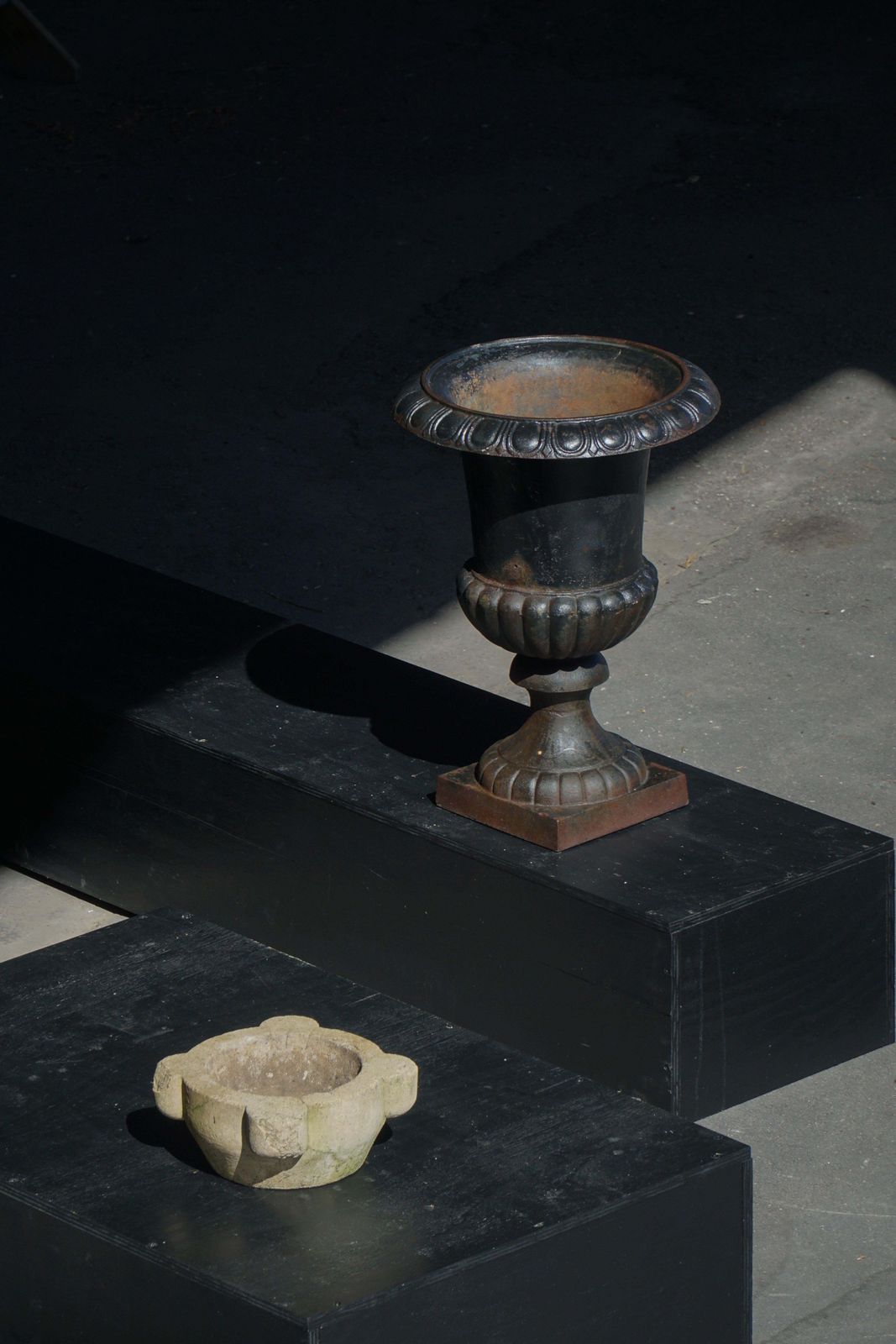 Decorative Cast Iron Garden Urn / Jardinière, French Neoclassical Design, 1950s photo for sale