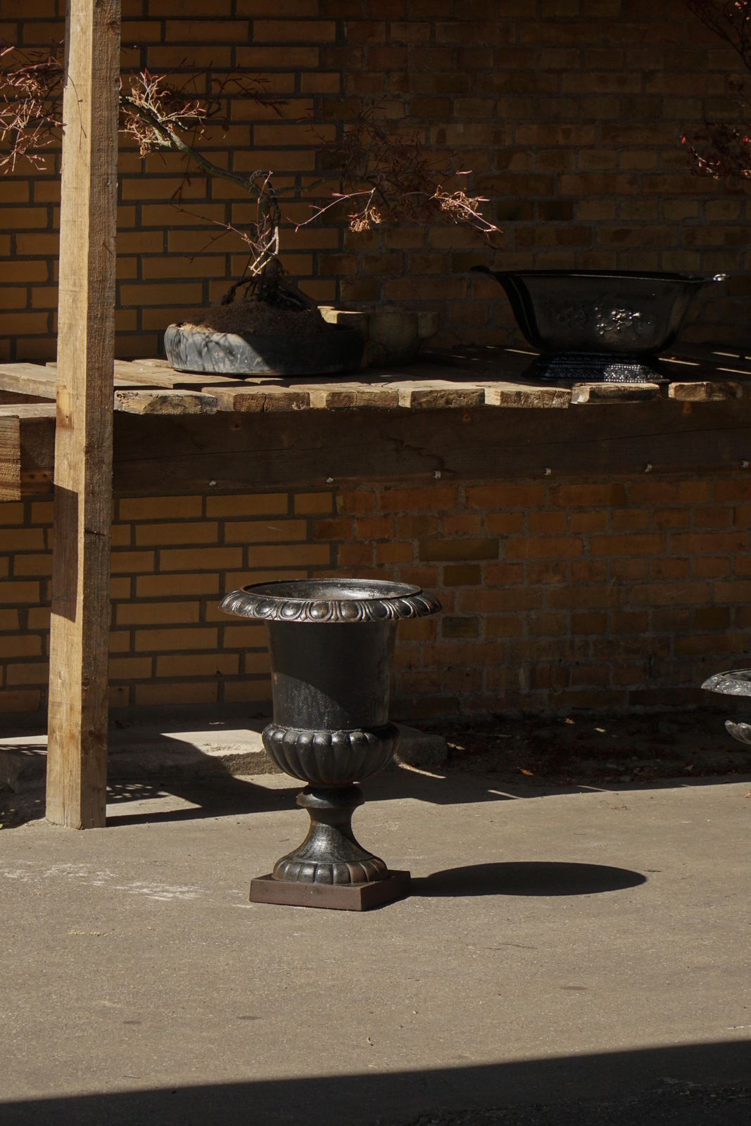 Decorative Cast Iron Garden Urn / Jardinière, French Neoclassical Design, 1950s photo vintage