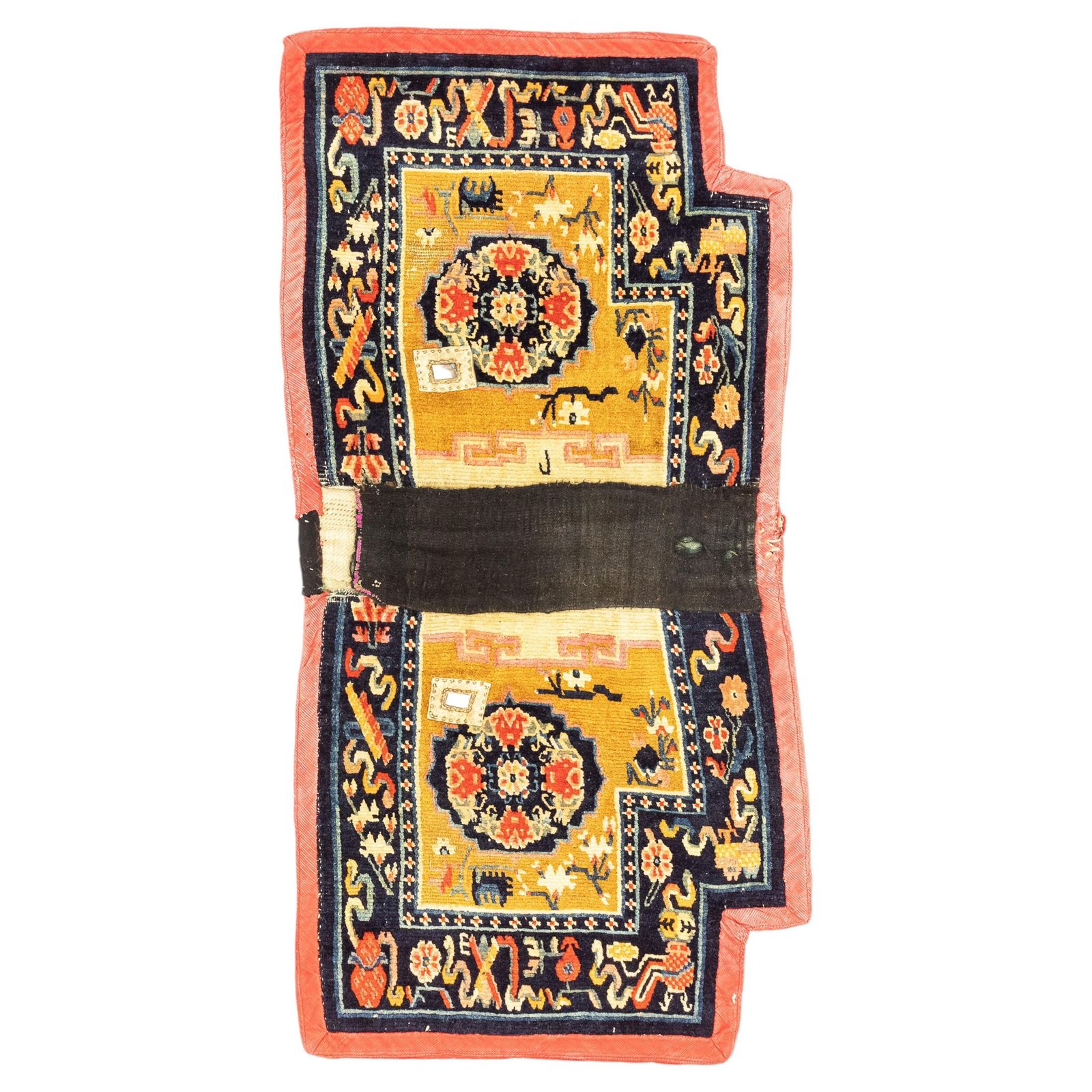 Antique Tibetan Saddle Rug, Hand Knotted Wool, Floral