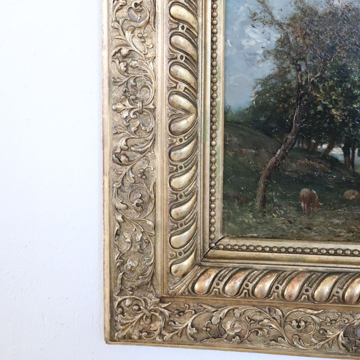 V. Bussolino, Landscape With Flock, Oil Painting On Board, 19th Century, Framed photo 1773.0