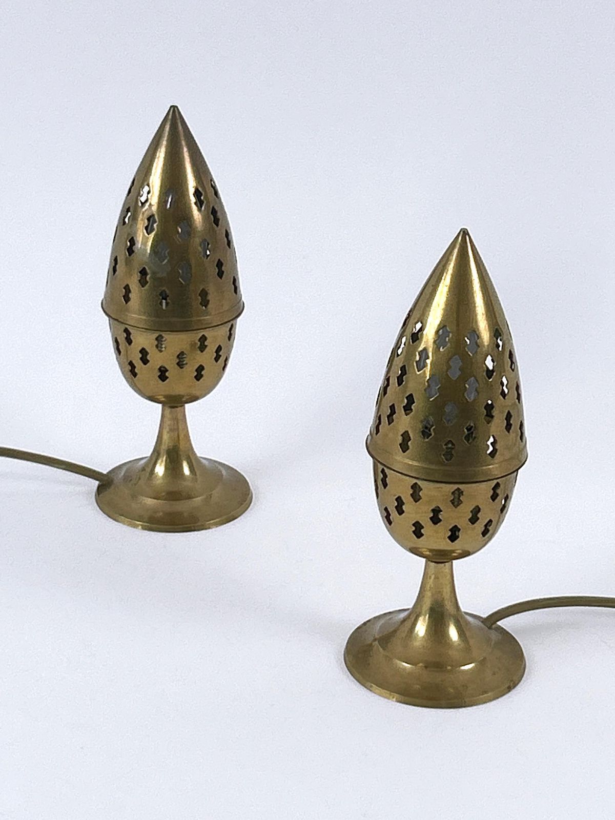 photo furniture Set Of Two Rare & Lovely Perforated Brass Bedside Table Lamps Sweden 1960s