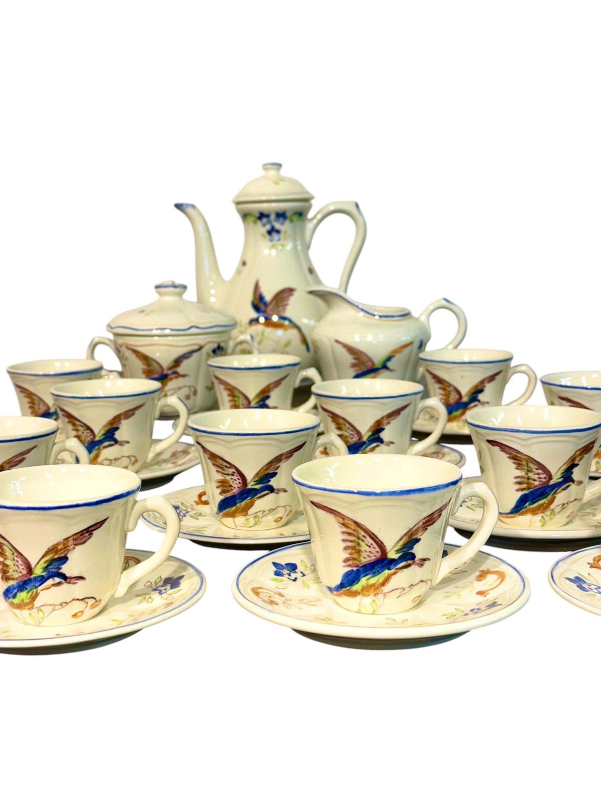 Moustiers " Cléry ", French Faience Hand Painted Tea / Coffee Service, 27 Pieces photo furniture