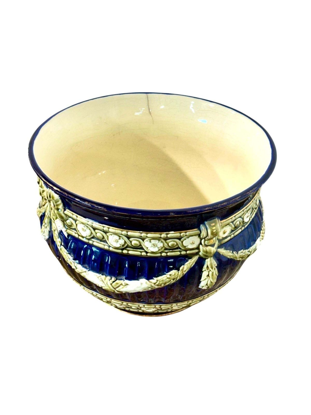 French Majolica Jardinière, Cobalt Blue, Napoleon III, 19th C. photo for sale