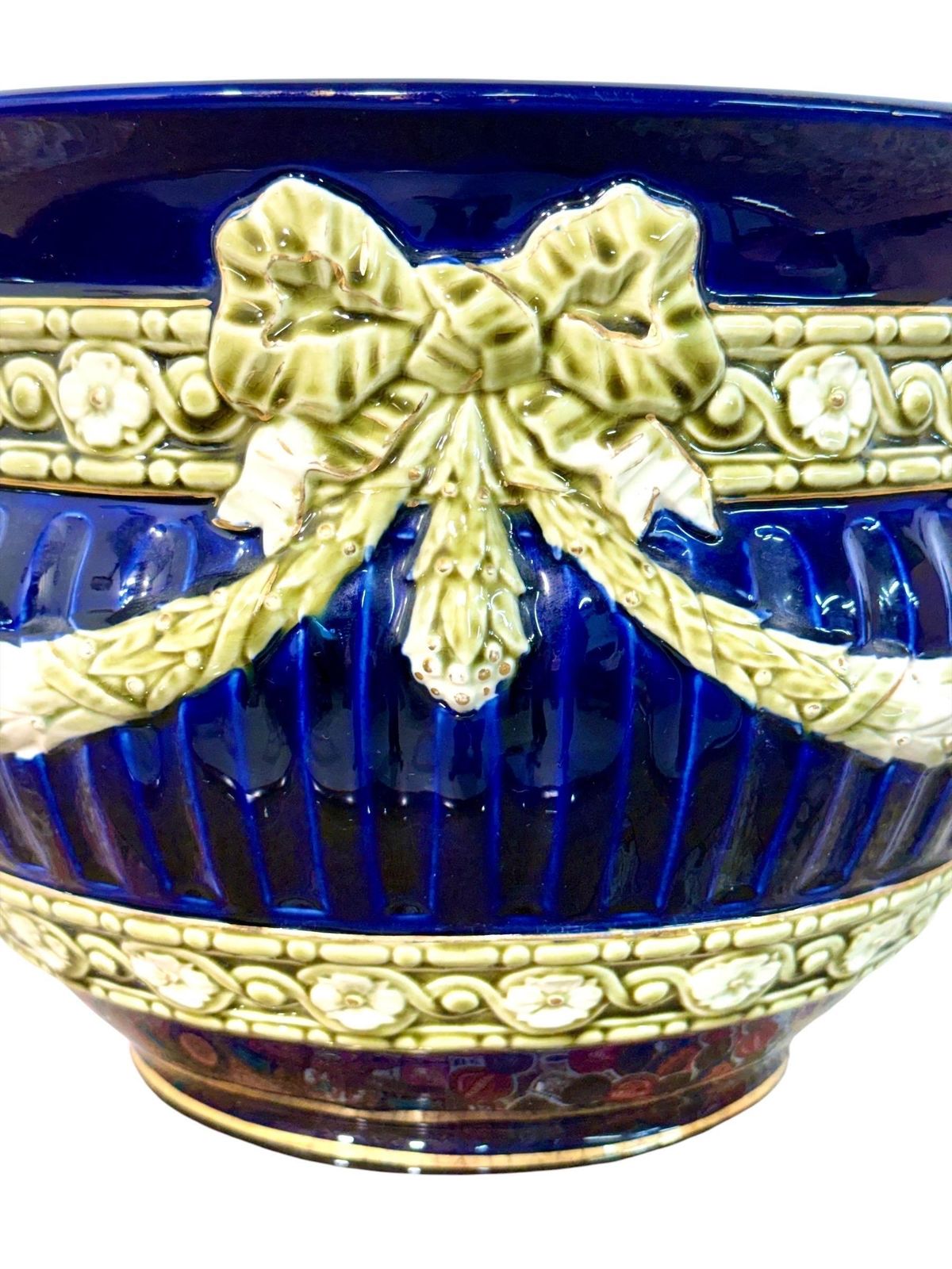 French Majolica Jardinière, Cobalt Blue, Napoleon III, 19th C. photo vintage