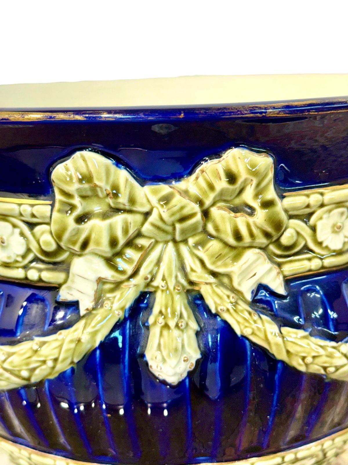 photo buy French Majolica Jardinière, Cobalt Blue, Napoleon III, 19th C.