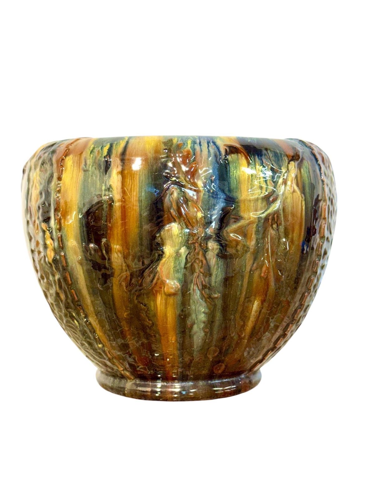 French Art Nouveau Drip Glaze Jardinière In Earth Tones photo buy