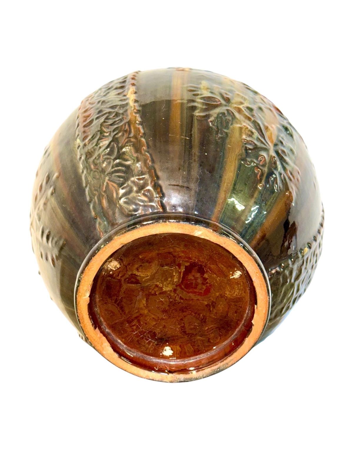 French Art Nouveau Drip Glaze Jardinière In Earth Tones photo vintage