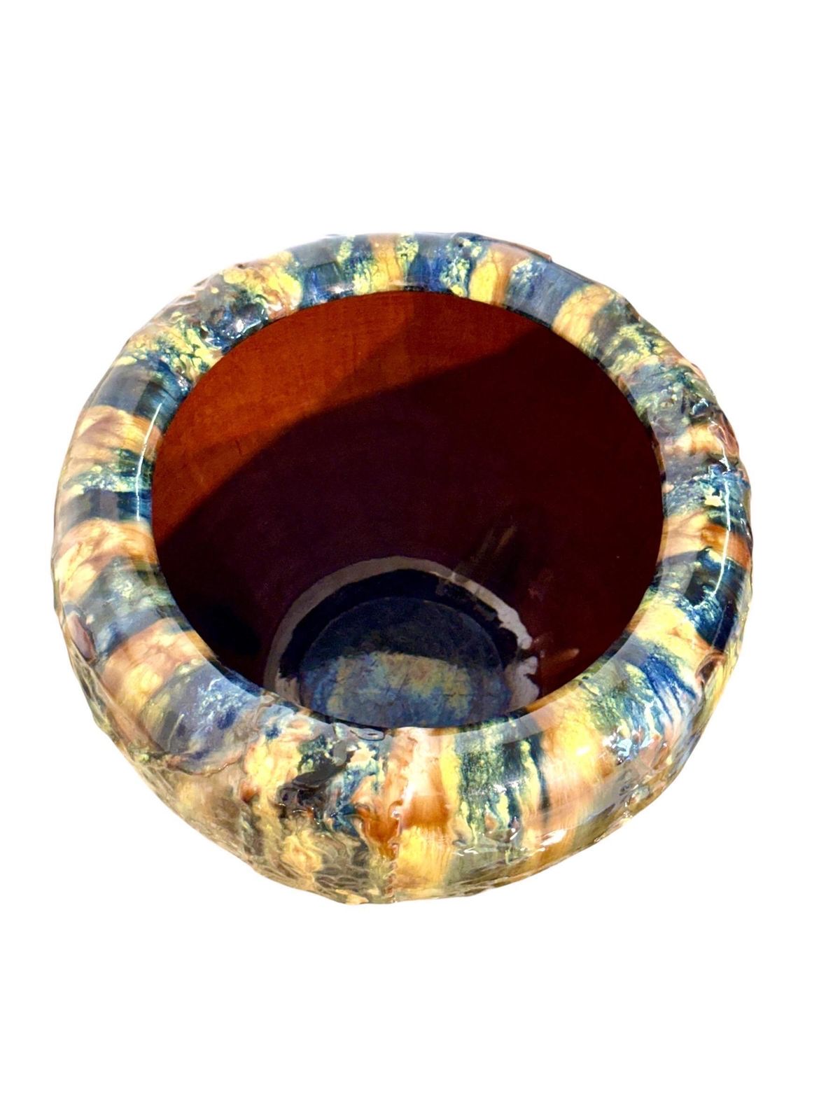 photo furniture French Art Nouveau Drip Glaze Jardinière In Earth Tones