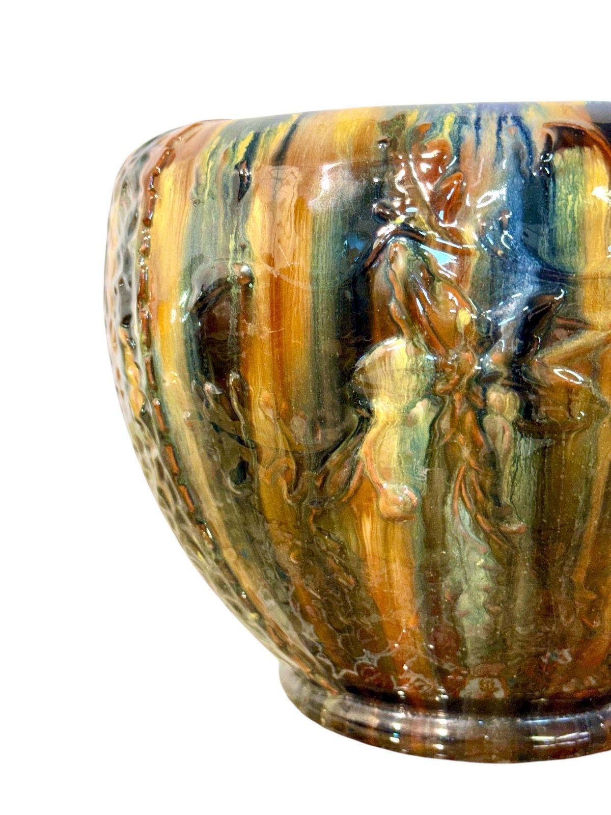 Home Decor French Art Nouveau Drip Glaze Jardinière In Earth Tones photo