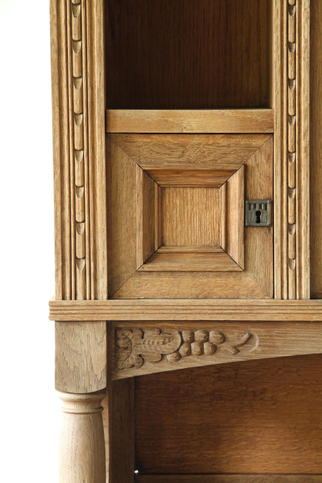 Vintage Danish Oak Buffet Cabinet With Crystal Glass Doors, Farmhouse, 1850s photo for sale