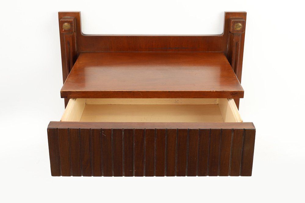 Mid Century Wall Mounted Console In Wood With Brass Details, Italy, 1960s photo vinterior