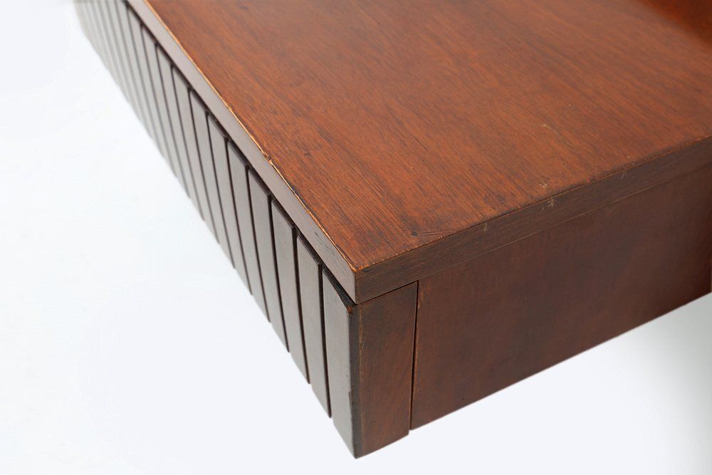 Mid Century Wall Mounted Console In Wood With Brass Details, Italy, 1960s photo vintage