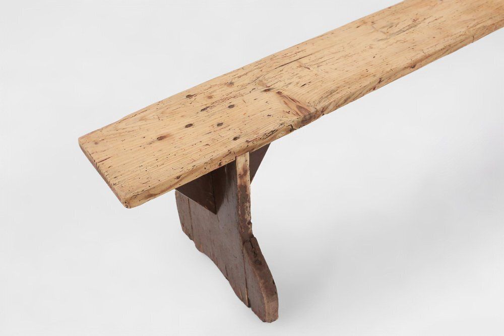 Rustic Wooden Bench With Brown Painted Feet, France, 1890s photo vinterior