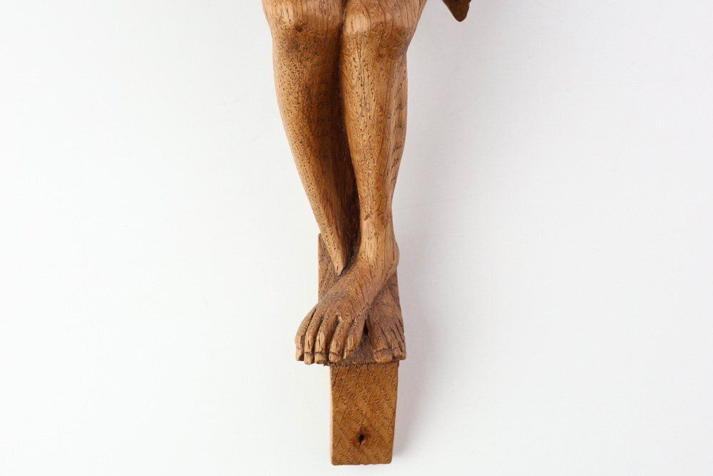Late 19th Century Sculpted Oak Crucifix, Italy, 1800s photo vintage