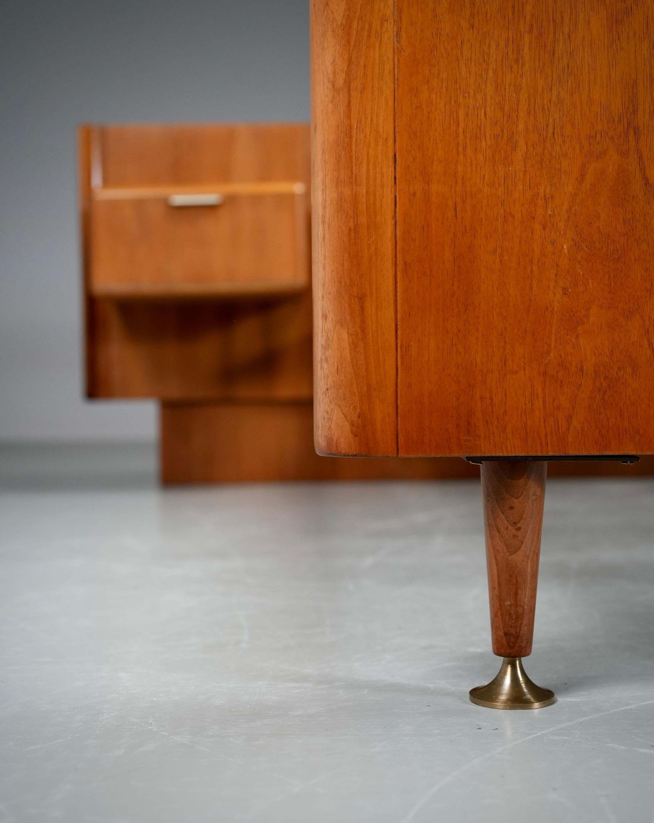 Northern European Modern Double Bed With Integrated Floating Nightstands, 1950's photo vinterior