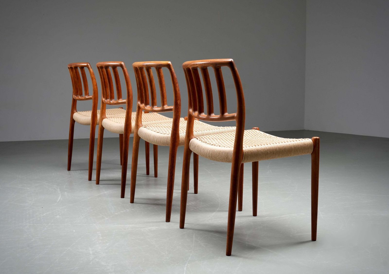 Set Of 4 Niels Otto Møller Dining Chairs In Teak And Papercord, Denmark, 1960's photo furniture