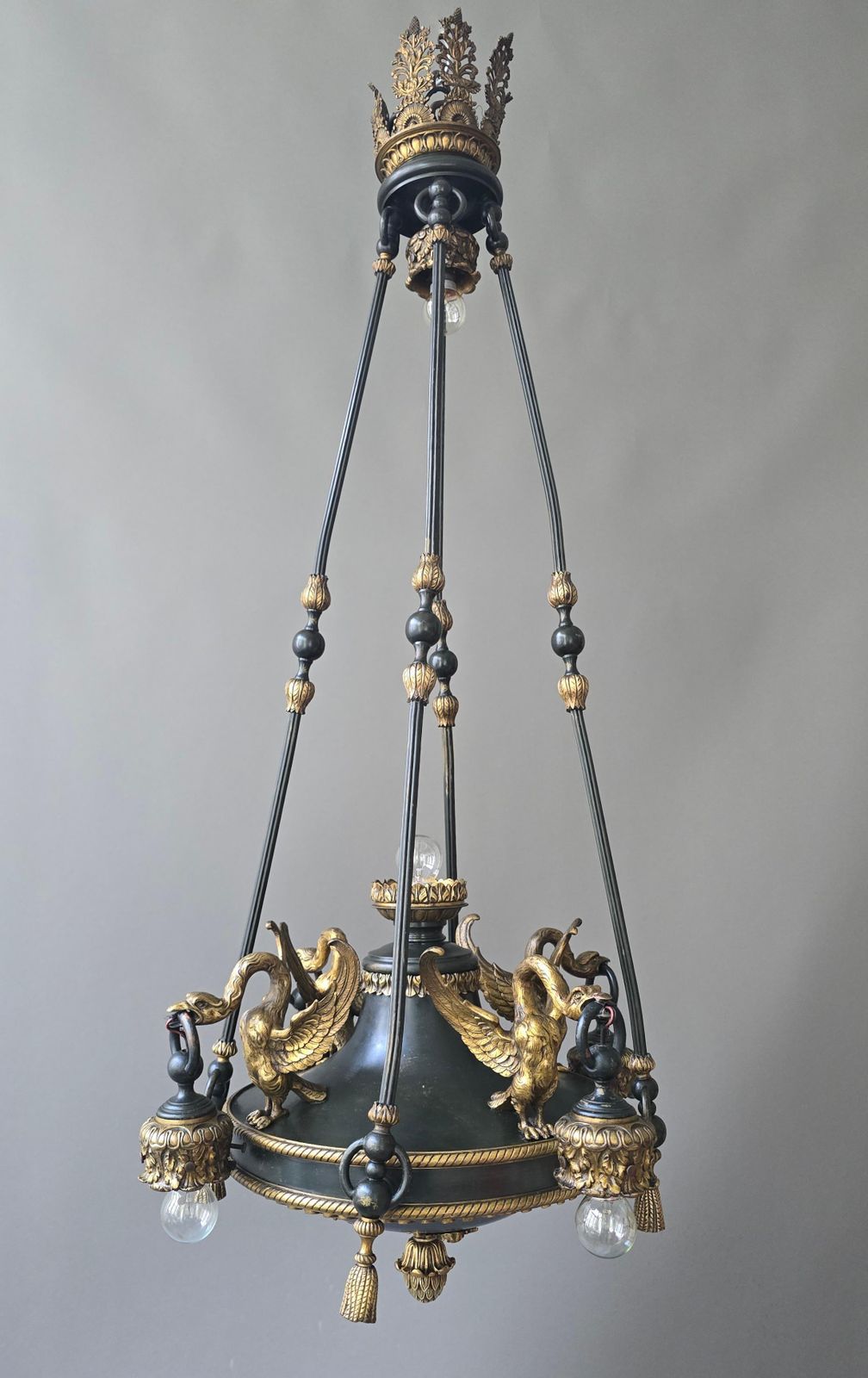 photo for sale 19th Century French Napoleon III Empire Revival Swan Chandelier