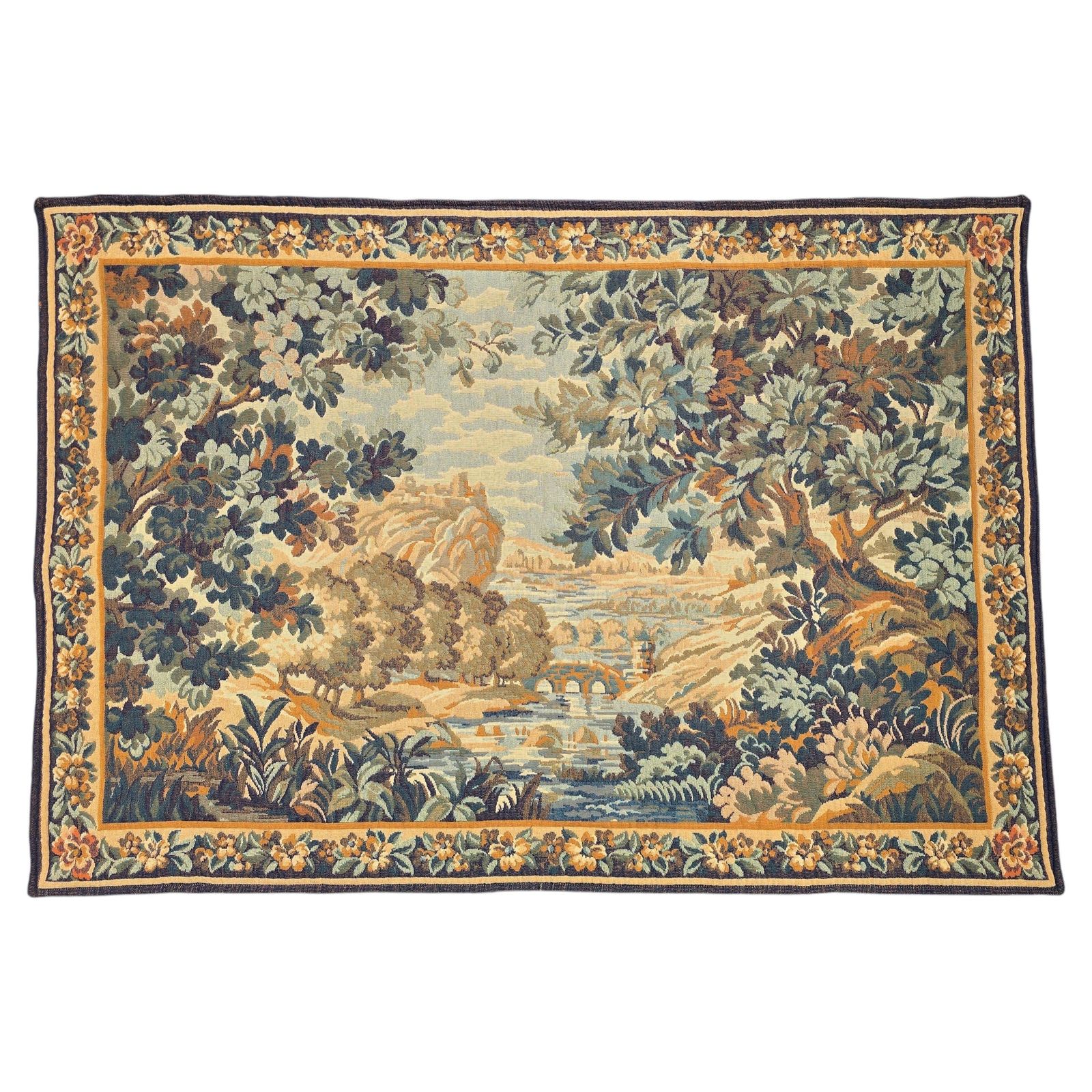 Mid Century Aubusson Style Woven Tapestry, Large Pastoral Landscape, 166 Cm