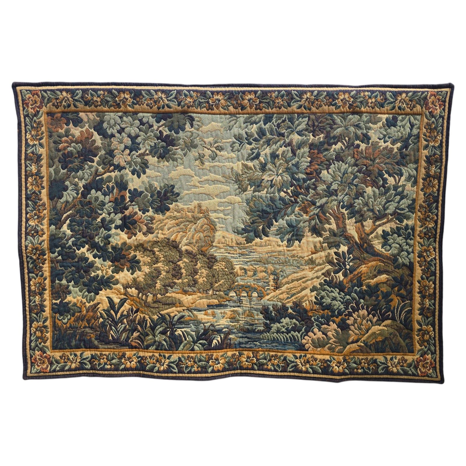 photo furniture Mid Century Aubusson Style Woven Tapestry, Large Pastoral Landscape, 166 Cm