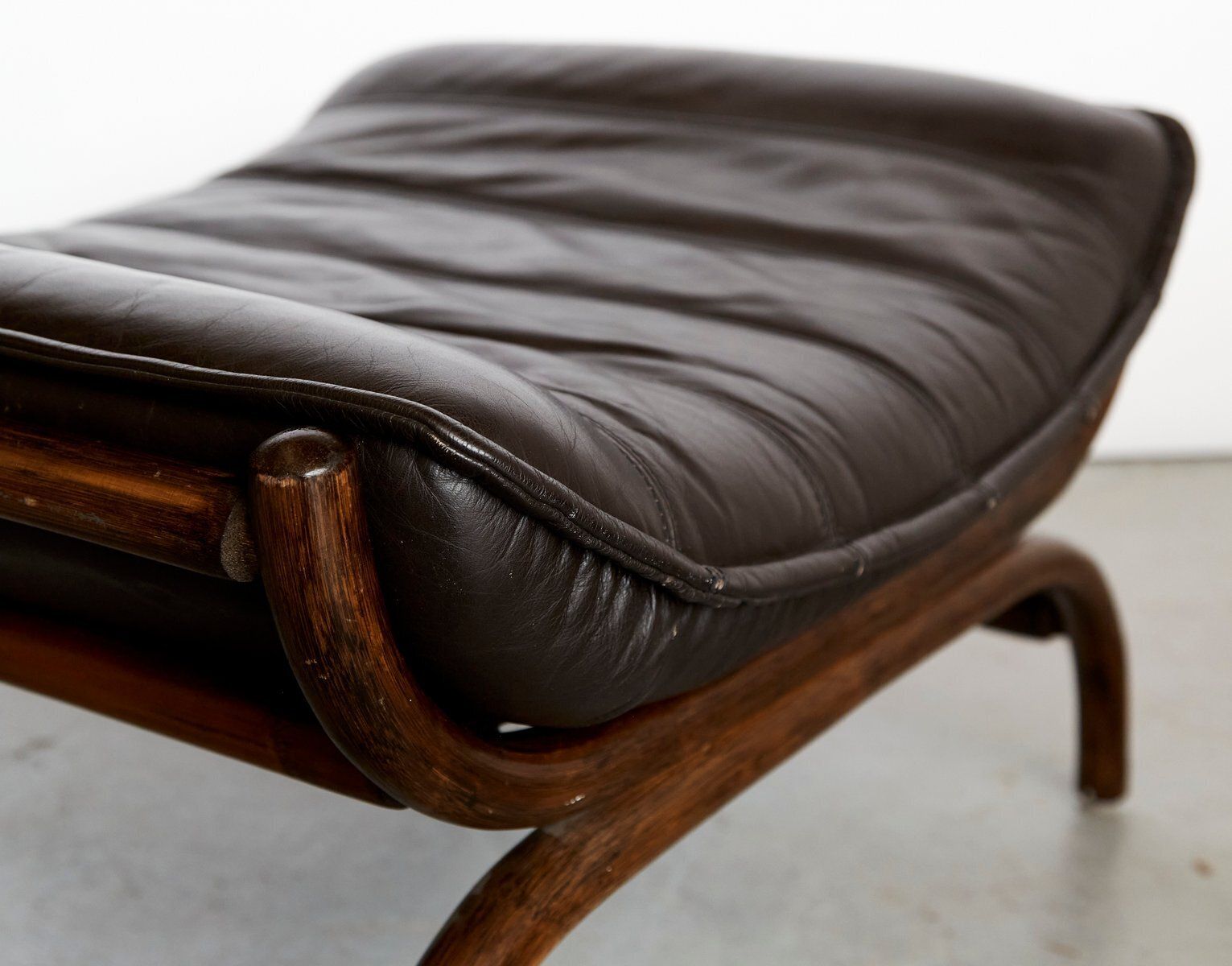 Set Of Bamboo And Leather Lounge Chair And Ottoman, 1970s photo for sale