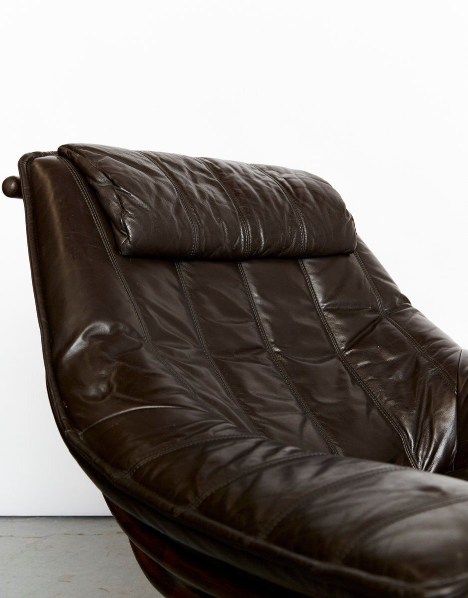 Furniture Set Of Bamboo And Leather Lounge Chair And Ottoman, 1970s photo