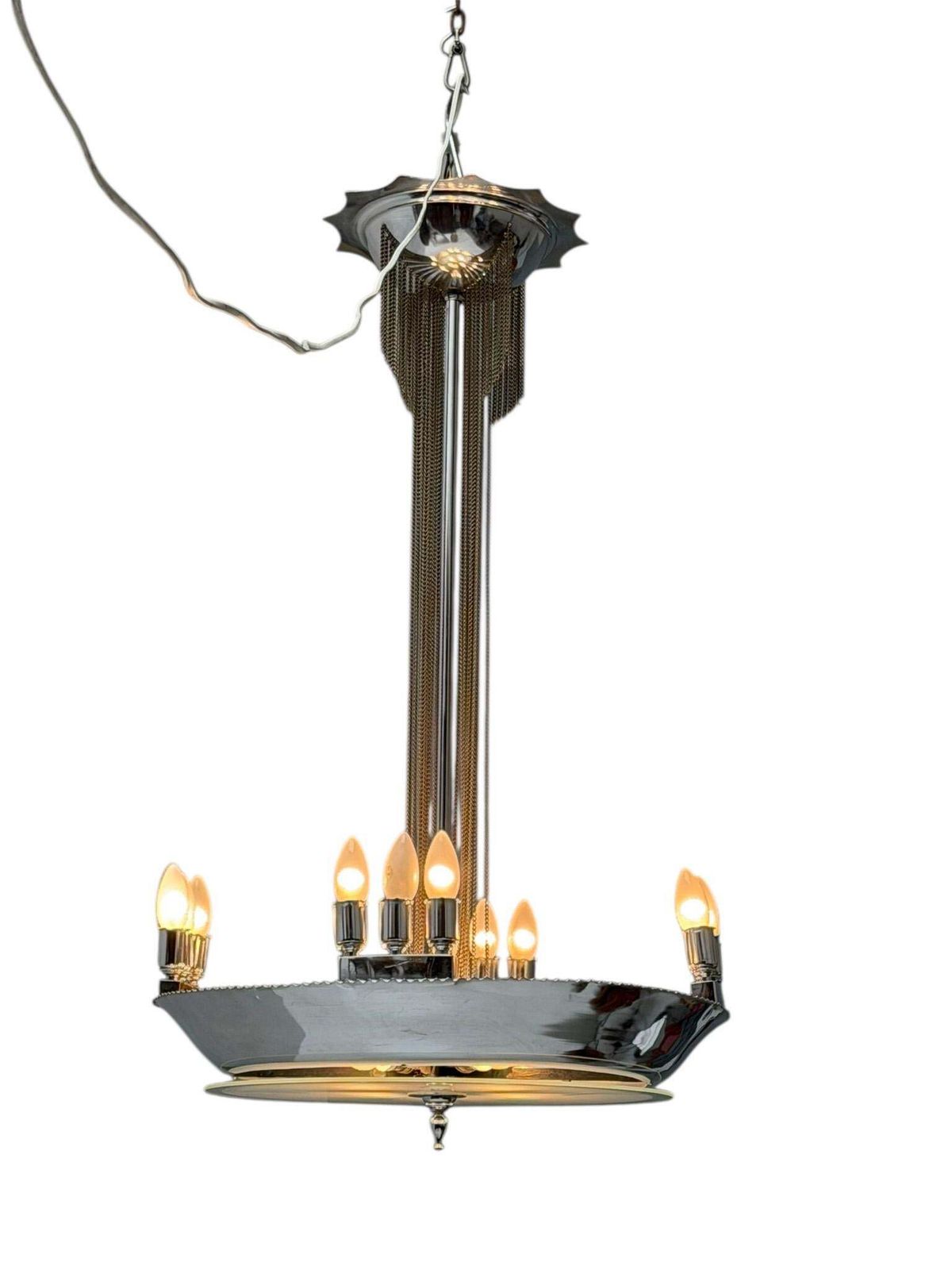 Art Deco Chandelier, Chrome & Glass, Dutch Design, 1930s photo 1306.0