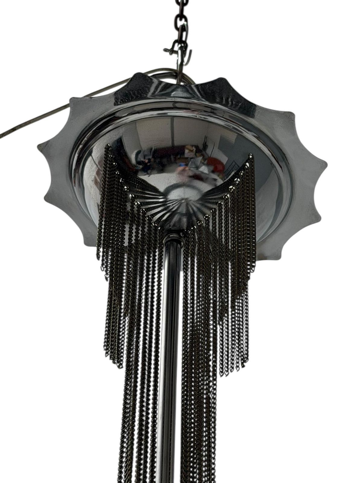 photo for sale Art Deco Chandelier, Chrome & Glass, Dutch Design, 1930s