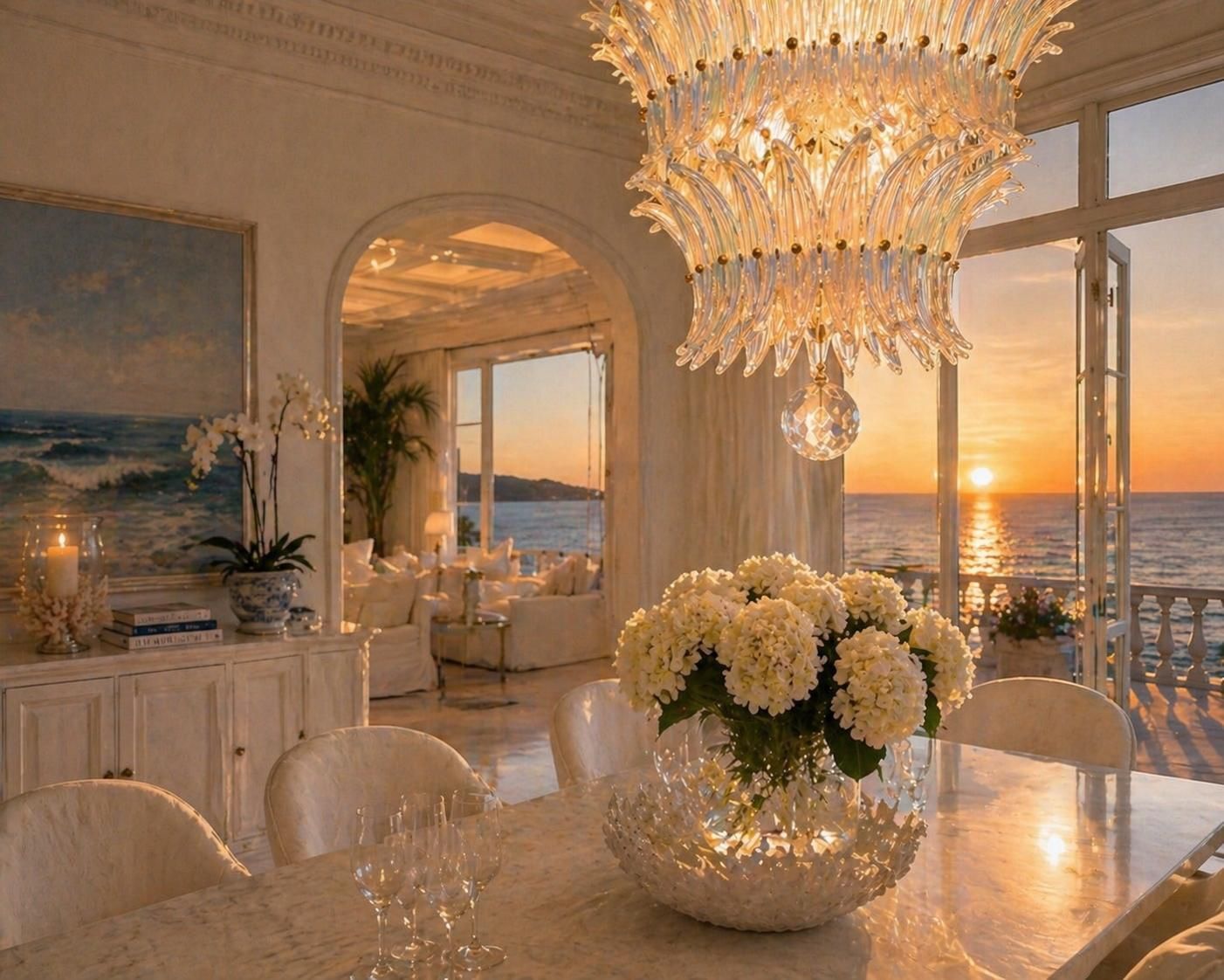 Amazing Italian Opaline Palmette Leaves Chandelier, Murano, 1980 photo 11753.0