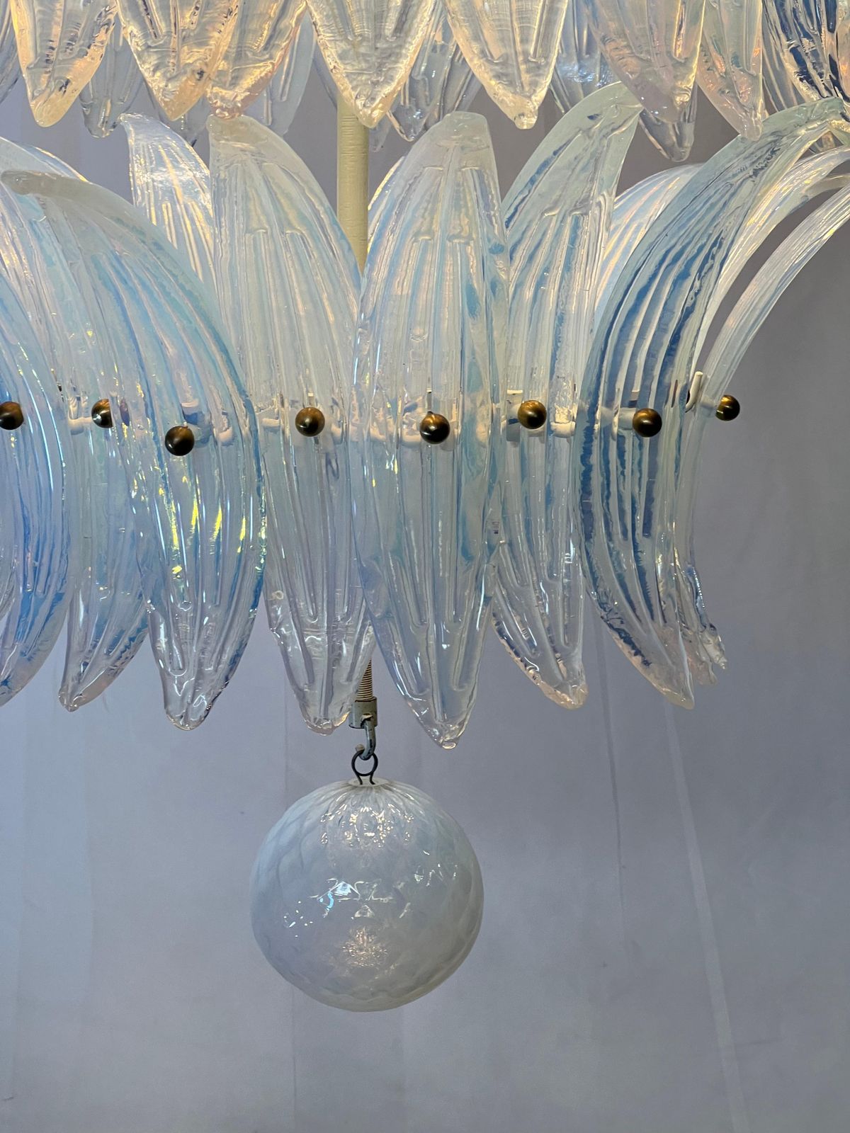 photo furniture Amazing Italian Opaline Palmette Leaves Chandelier, Murano, 1980