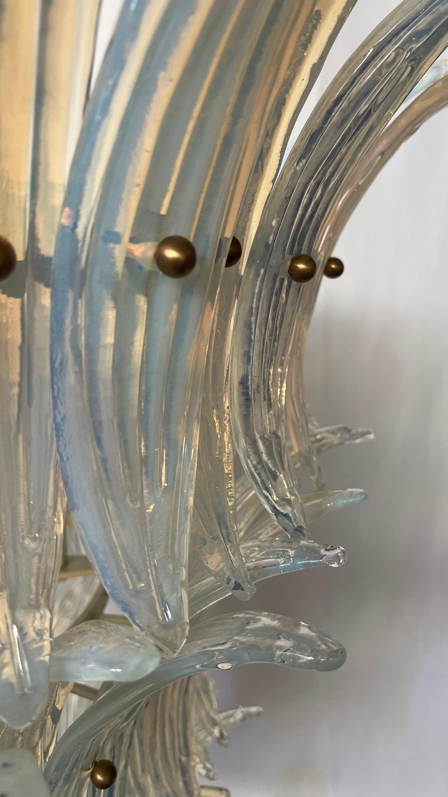 Lighting Amazing Italian Opaline Palmette Leaves Chandelier, Murano, 1980 photo