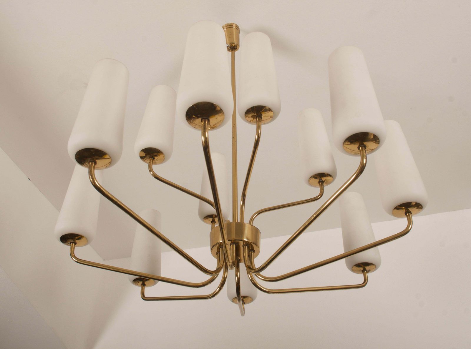 Huge Midcentury Rare Brass Opaline Glass Chandelier By Rupert Nikoll photo buy