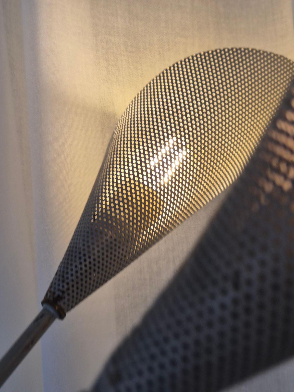 Elegant Chandelier With Six Arms, Shades In Perforated Metal, Midcentury Modern photo vinterior