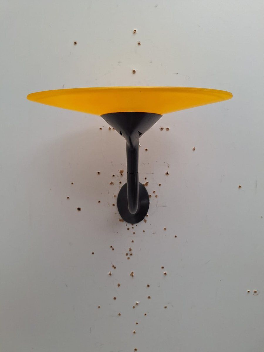 photo buy Postmodern Wall Lamps In Red And Yellow Satin Glass With Black Lacquered Metal Structure, Italy, 1980, Set Of 2