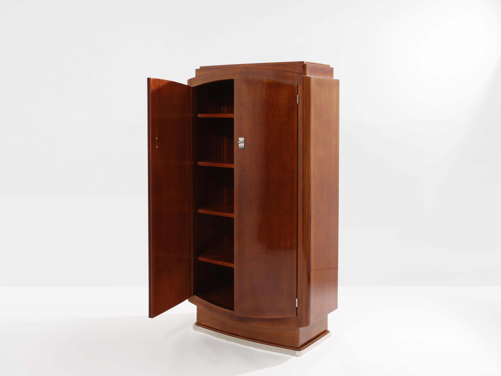 Cabinet Jules Leleu en acajou et métal nickelé, 1930 photo for sale