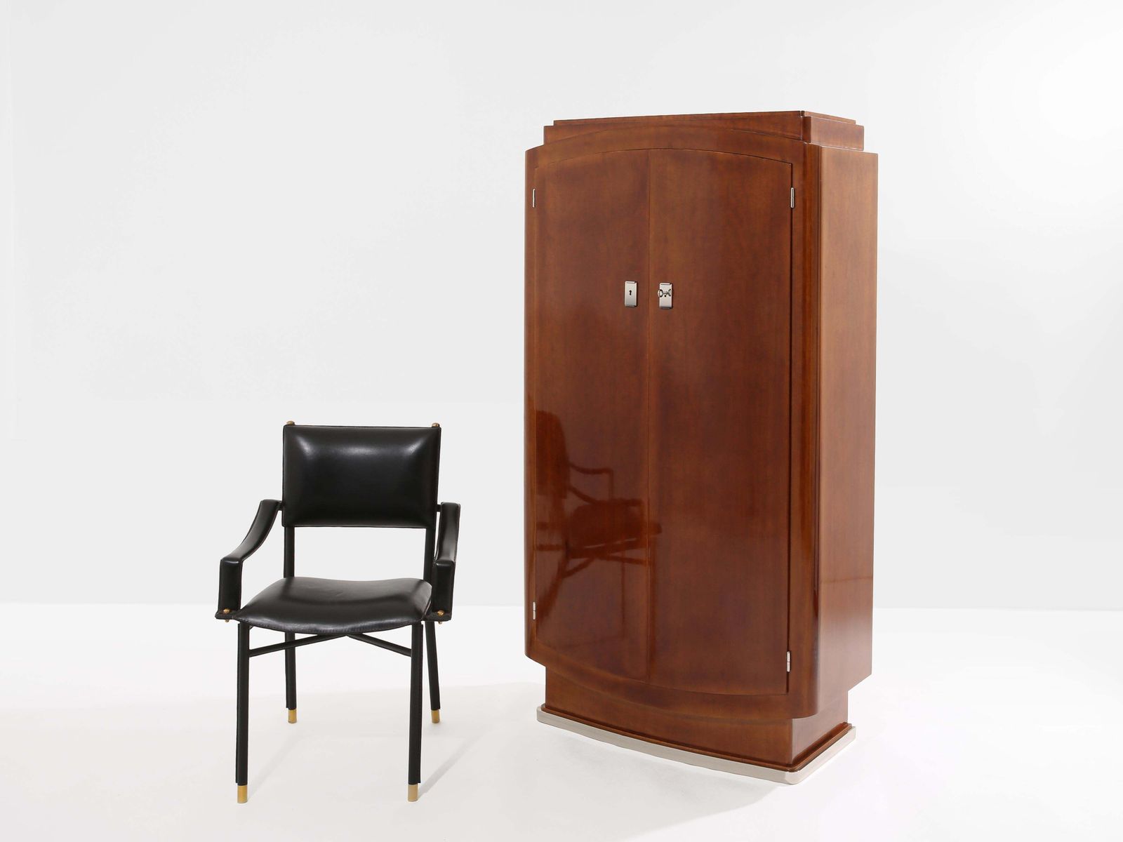 Jules Leleu Mahogany Cabinet Nickeled Metal 1930 photo Furniture