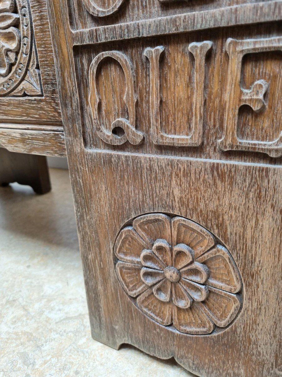 Vintage Brutalist Oak Chest Bench With Black Iron Hardware, 1960s photo 379.0