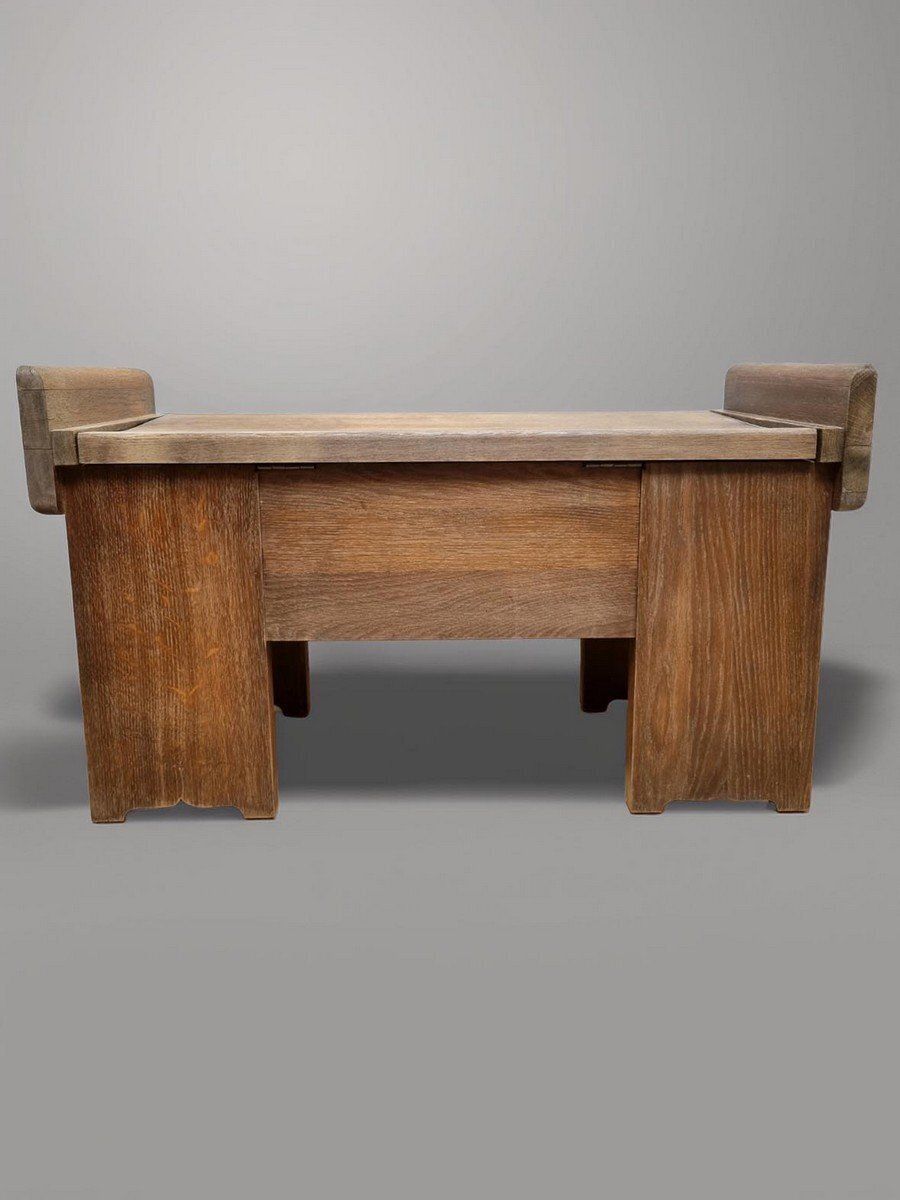 photo for sale Vintage Brutalist Oak Chest Bench With Black Iron Hardware, 1960s