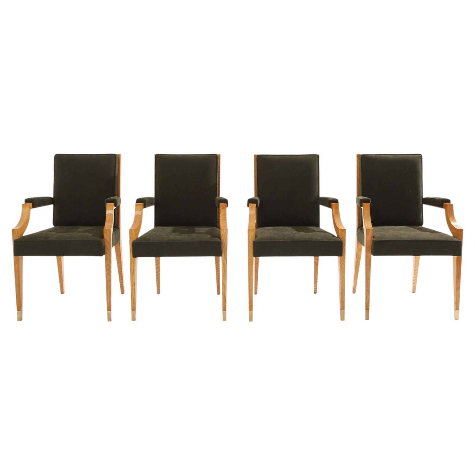 André Arbus Set Of Four Ash Wood Neoclassical Armchairs 1940s