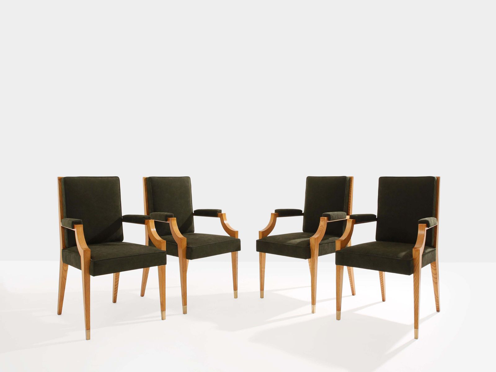 André Arbus Set Of Four Ash Wood Neoclassical Armchairs 1940s photo for sale