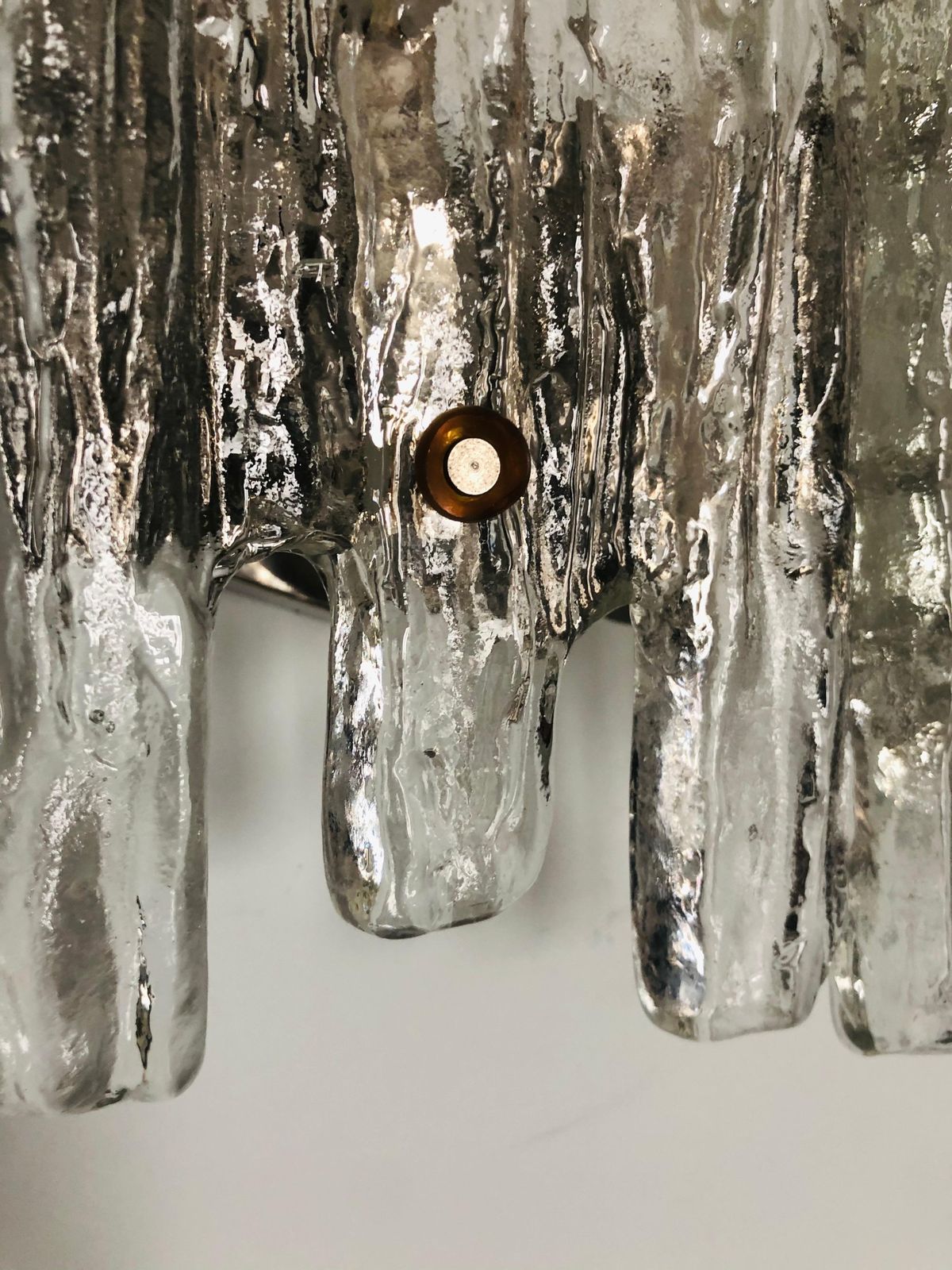 photo furniture Pair Of Midcentury Austrian Ice Glass "Puck" Wall Sconces By Kalmar, 1970s
