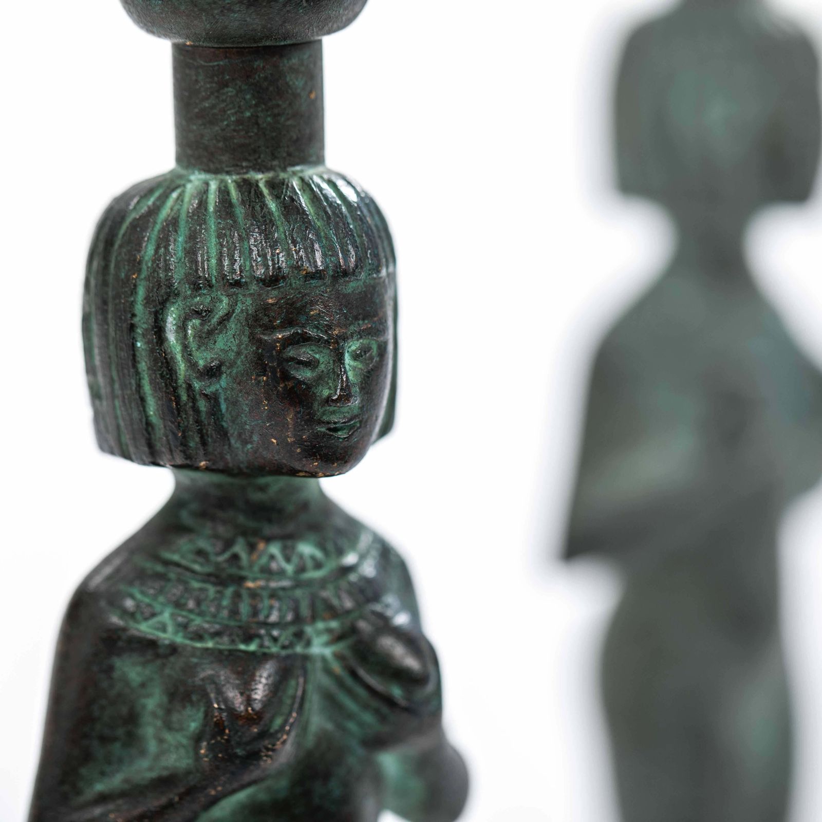 photo vinterior Egyptian Inspired Figurative French Art Déco Bronze Candlesticks 1930s