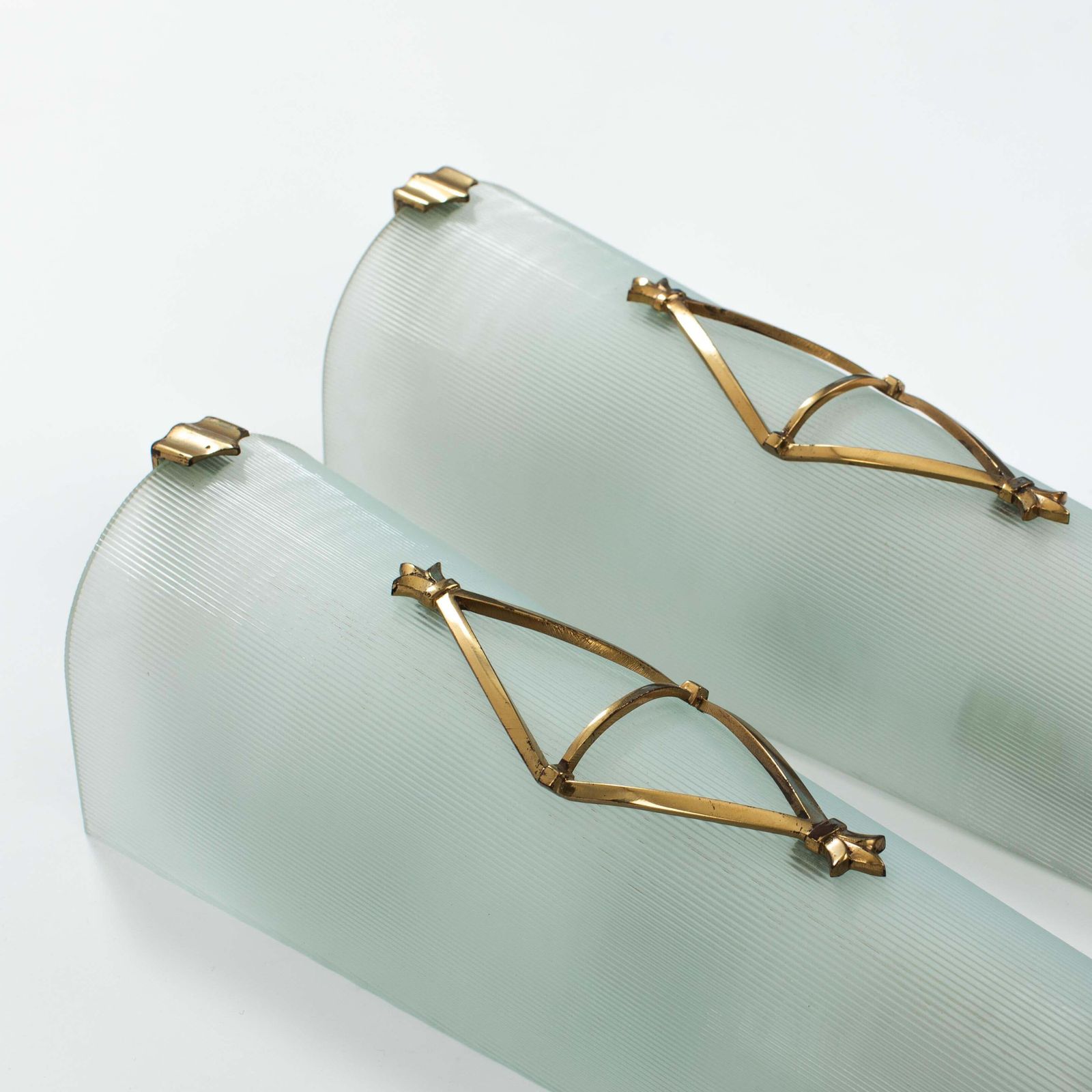 Lighting Pair Of French Art Déco Satin Glass Wall Sconces By Atelier Petitot, Paris 1930s photo