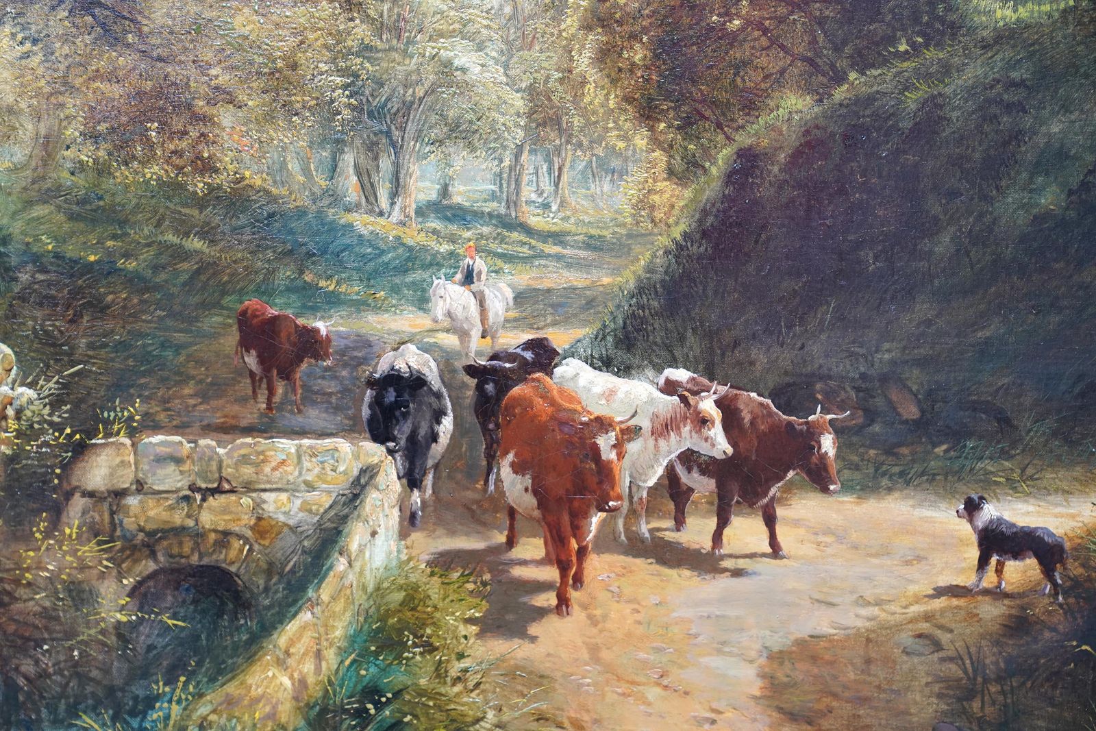 Drover With Cattle In Landscape   British Old Master Animal Art Oil Painting photo for sale