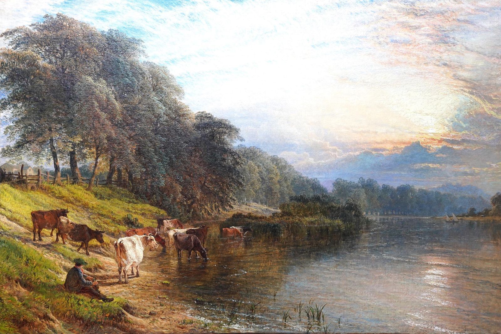 Evening On Banks Of River Trent Wilford Nr Nottingham Landscape Oil Painting photo furniture