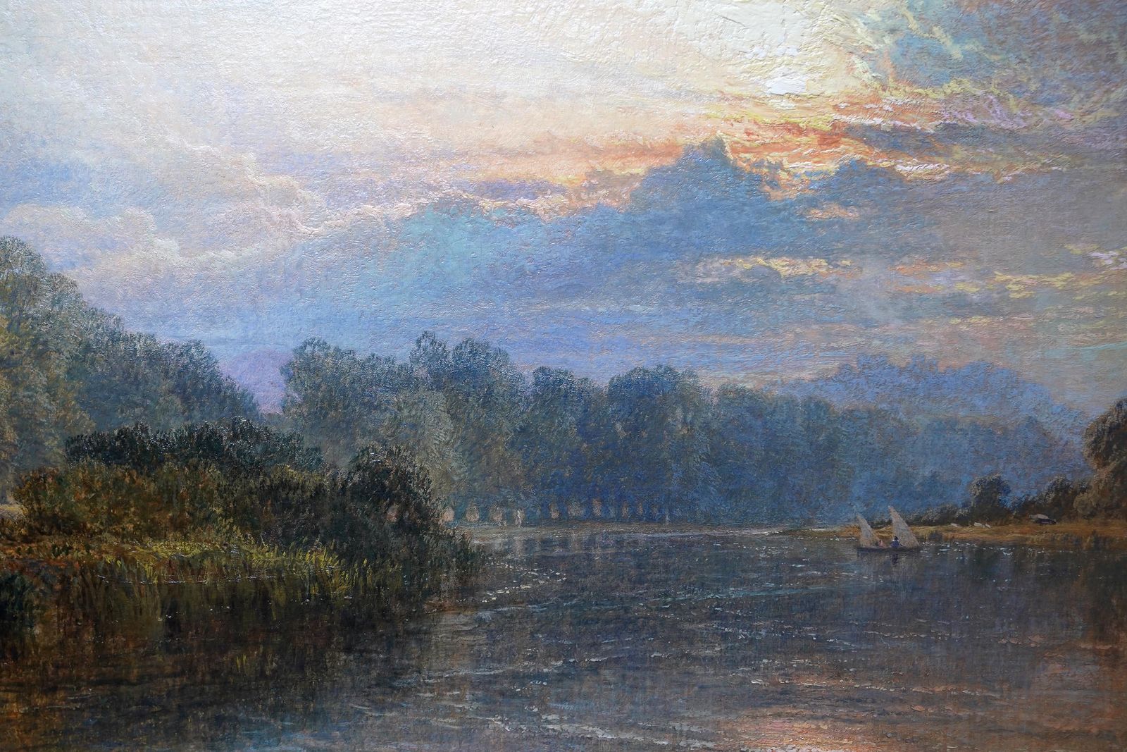 Evening On Banks Of River Trent Wilford Nr Nottingham Landscape Oil Painting photo vintage
