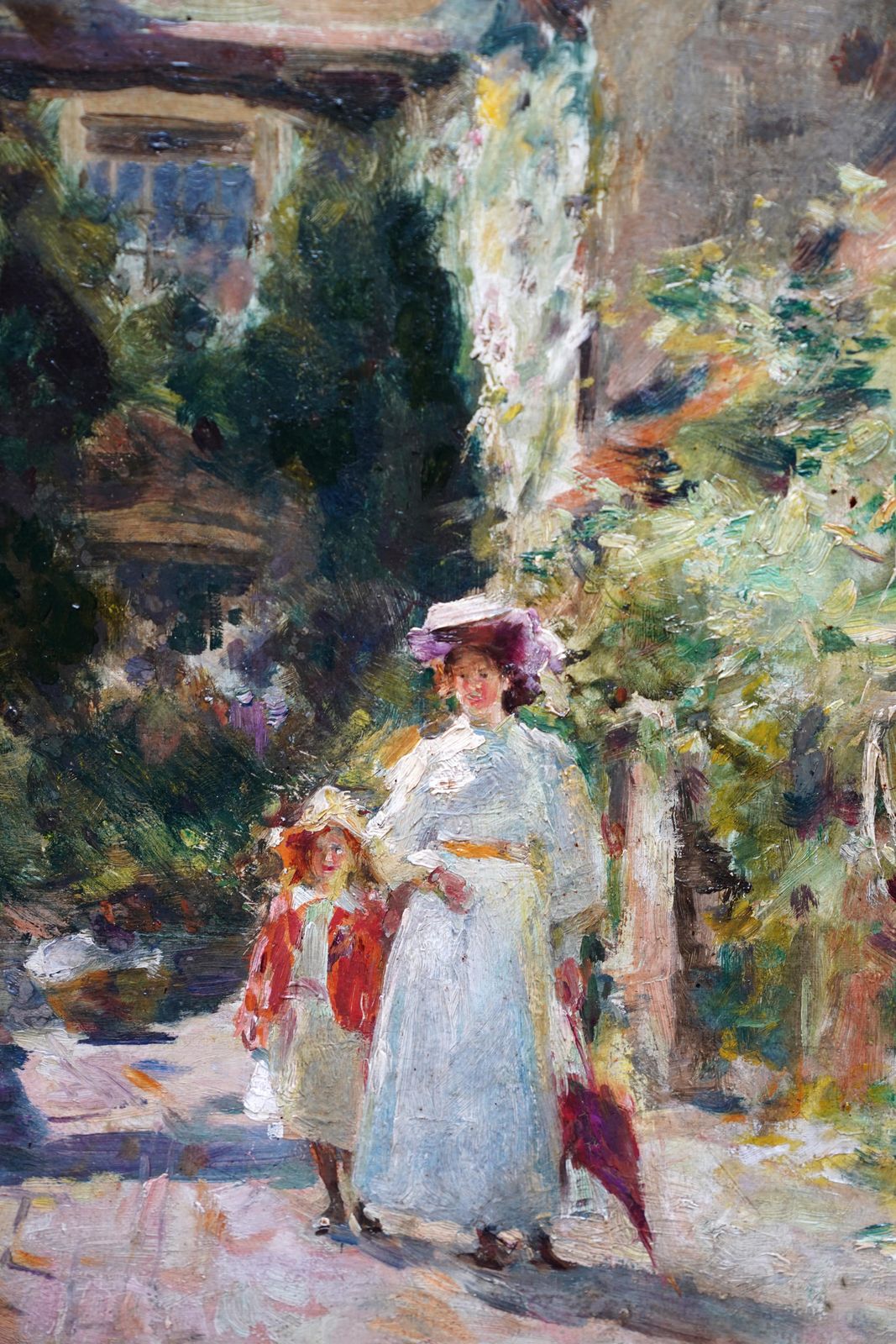 Figures Outside House   British Edwardian Impressionist Figurative Oil Painting photo 7634.0