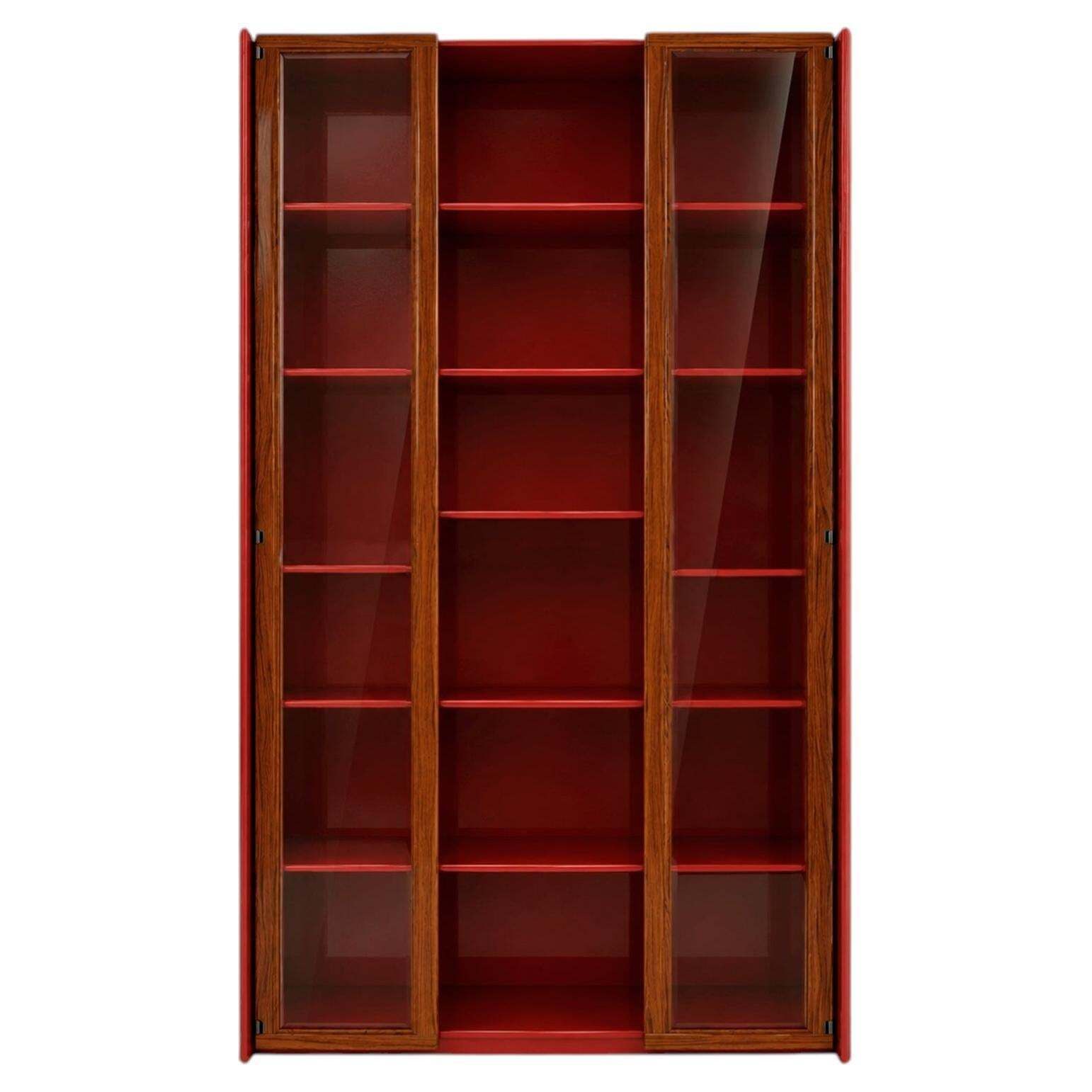 Mid Century Afra & Tobia Scarpa Italian Wood Red Lacquer And Glass 1960s Vitrine