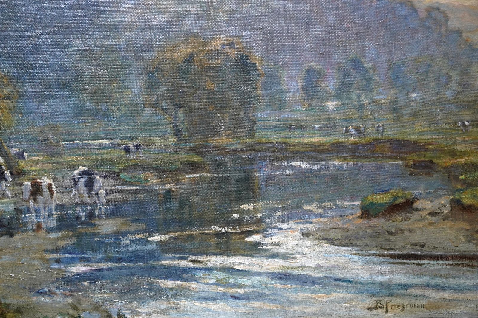 Evening In Wharfedale 1917   British Impressionist Landscape Oil Painting Cattle photo 9670.0