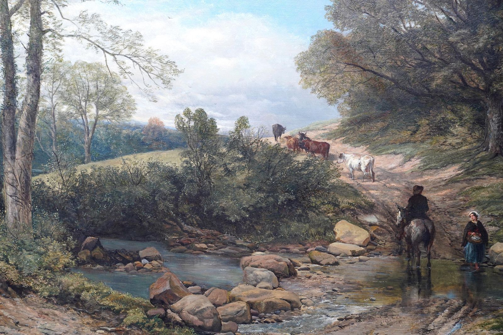 The Ford   British Old Master Exhib. Landscape Art Oil Painting Figures Animals photo Art